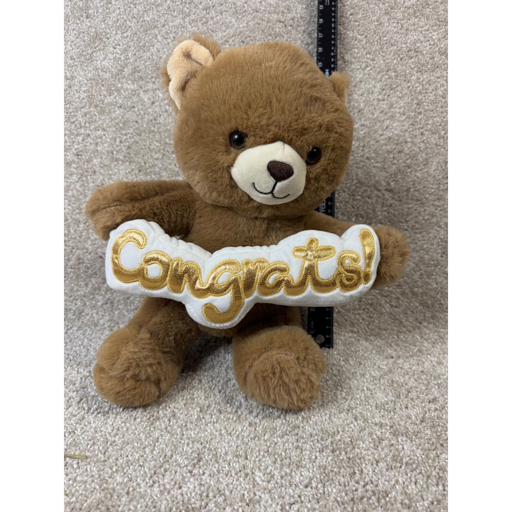 MTY International Congrats Teddy Bear Brown Plush Gold Embroidery 10 inch